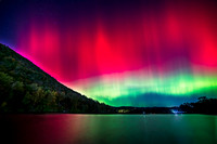 Northern Lights, Aurora Borealis over the hudson valley, new york Bear Mountain lit up the night sky and landscape