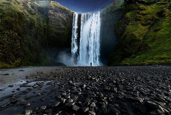 Skogafoss Waterfall Night Sky - Iceland